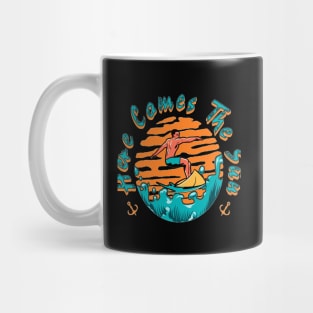 Happiness Comes In Waves, Hello Summer Vintage Funny Surfer Riding Surf Surfing Lover Gifts Mug